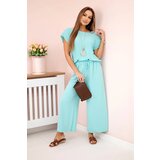 Kesi Włoski Viscose set pleated blouse + trousers mint | shoptok.hr