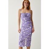 Happiness İstanbul Women's Lilac Floral Slit Summer Knitted Dress cene