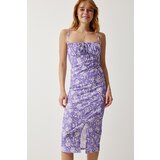  Women's Lilac Floral Slit Summer Knitted Dress Cene