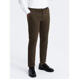 Ombre Men's classic cut chino pants with fine texture - dark olive | Shoptok.si