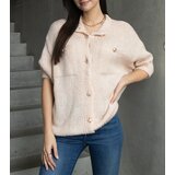 Gemre Shela women's pink short-sleeve sweater with decorative buttons | Shoptok.si