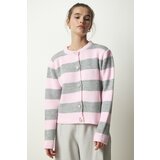 Happiness İstanbul Women's Pink Gray Stylish Buttoned Striped Knitwear Cardigan cene