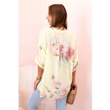 Kesi Włoski Women's cotton blouse with a floral pattern and buttons yellow | Shoptok.si