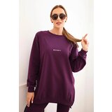 Polski Women's cotton set sweatshirt and leggings with the inscription Minimal plum Cene