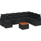 vidaXL 9-dijelni set vrtnih sofa s jastučićima, crni poli ratan, drvo bagrema, 2-sjedna vrtna sofa s jastučićima, crni poli ratan Cijene