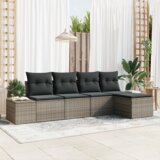 vidaXL 5-delni vrtni kavč set z blazinami, siva poli ratan | Shoptok.si