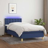  Box spring postelja z vzmetnico LED modra 100x200 cm blago Cene