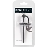 Penis Plug - silikonski obroček z votlo uretralno palico (črn)