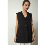 Happiness İstanbul Women's Black Double Breasted Collar Pocket Woven Vest Cene