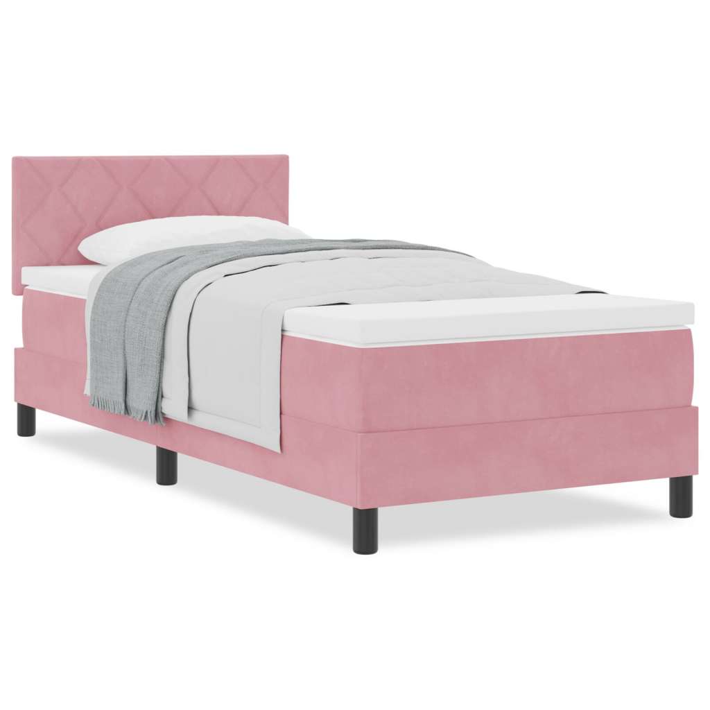 vidaXL Box Spring Postelja z Vzmetnico Roza 90x200 cm Žamet | Shoptok.si