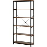 HOMCOM Knjižnica v vintage industrijskem slogu s 6 lesenimi in črnimi kovinskimi policami, 80x30x180cm, (20755503) | Shoptok.si