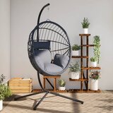vidaXL Viseči stol jajček s stojalom siv ratan in jeklo | Shoptok.si