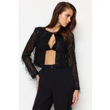 Trendyol Shiny Sequined Black Lined Jacket Cene