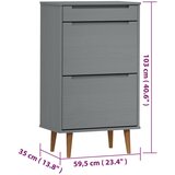 Ormarić za cipele MOLDE sivi 59,5x35x103 cm masivna borovina | shoptok.hr