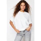 Trendyol Ecru 100% Cotton Cut and Slit Detailed Oversize/Comfortable Cut Knitted T-Shirt Cene