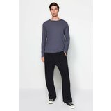 Trendyol Black-Navy Blue-Dark Gray Men's 3-Pack 100% Cotton Long Sleeve Slim/Tight Fit Basic T-Shirt Cene