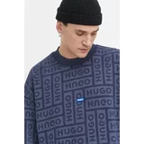 Hugo Blue Bombažen pulover moška, mornarsko modra barva