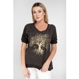New collection Brown blouse with a print with an admixture of linen Cene