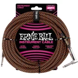 Ernie Ball kabel P06064 - 25FT(7,62m) BRAIDED 6,3mm - 6,3mm L instrument - BLACK/ORANGE boja