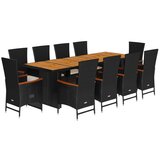 vidaXL 11-dijelni vrtni blagovaonski set s jastucima poliratan crni | shoptok.hr
