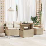 vidaXL 6-delna vrtna jedilna garnitura z blazinami Bež Poly Ratan Acacia | Shoptok.si