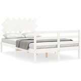 The Living Store Posteljni okvir z vzglavjem bel trden les - Posteljni Okvir, (21523814) | Shoptok.si