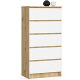 AKORD Komoda, 5 Predalov, Hrast Artisan/Bela, (5000332250) | Shoptok.si