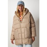  Women's Beige Hooded Oversized Puffy Coat | Eponuda.ba