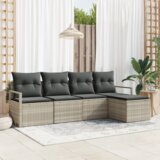  5-delni vrtni kavč set z blazinami Svetlo siv poly ratan | Shoptok.si