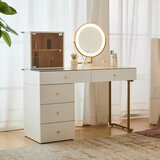 SARAHE Set toaletne mizice z LED-osvetljenim ogledalom, prozorno stekleno ploščo, stransko in omarico, elegantno pohištvo, bela, mere, (5000036977) Cene