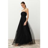 Trendyol Black Tulle Knitted Long Elegant Evening Dress cene