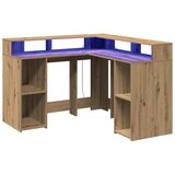  Radni stol s LED svjetlima boja hrasta 130 x 130 x 91 cm drveni | Eponuda.com