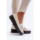 EVENTO Women's Leather Platform Moccasins Beige Assetnima | ePonuda.com