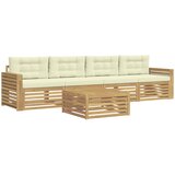  Set vanjskih sofa 5 kom. Bijela i krem Čvrsto drvo akacije | shoptok.hr
