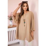 Kesi Włoski Oversized Women's Blouse Made of Viscose with a Necklace Camel