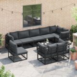 vidaXL Sjedeća garnitura za vrt 10 pcs Crna 70 x 70 x 32 cm Aluminij | shoptok.hr
