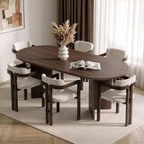 Hanah home trpezarijski set Aleria, ovalni sto i 6 stolica sa rukonaslonima, orah Milano i tamni orah, bela šenil tkanina | Eponuda.com