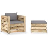 The Living Store Vrtna sedežna garnitura 2-delna z blazinami zelen impreg. les - Vrtna Sedežna Garnitura, (21476281) | Shoptok.si
