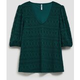 Marisse Emerald Lace Blouse With Puffed Sleeves | Shoptok.si