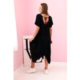 Kesi Włoski Damenkleid aus Viskose mit kurzen Ärmeln und ausgestelltem Saum black | Shoptok.si