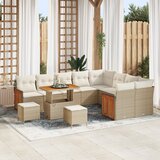 vidaXL 12-delni vrtni sofa set z blazinami Bež Poli ratan Akacija | Shoptok.si