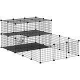 PawHut Modularna ograda za kunce, morske prašičke in glodavce, zaboj za hišne ljubljenčke s kovinskimi pritrdilnimi dodatki, 175x105x70cm, črna, (20752748) | Shoptok.si