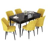 Hanah home set trpezarijski sto i 6 stolica nef black marble mustard | ePonuda.com