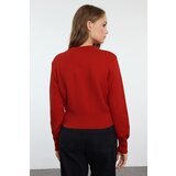 Trendyol Dark Red Premium Yarn/Special Yarn Crop Rose Button Detail Knitted Cardigan | shoptok.hr