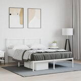 Maison Chic Kovinski Posteljni okvir - Dvoposteljna postelja - Zakonska postelja z vzglavjem bel 140x190 cm, (21693002) | Shoptok.si
