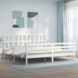 The Living Store Posteljni okvir z vzglavjem bel 200x200 cm trden les - Posteljni Okvir, (21524685) Cene