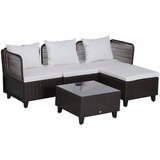 Outsunny Komplet 5 kosov vrtnega pohištva Miza za kavo s kaljenim steklom iz ratana 3 fotelji 1 podstavek za noge 1 aluminij, ratan, (20754309) | Shoptok.si