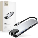 TECH-PROTECT HB02 HUB ADAPTER 6IN1 TYPE-C + USB2.0 + USB3.0 + HDMI 4K 30HZ + RJ45 + PD100W SPACE GREY, (5000302718) Cene