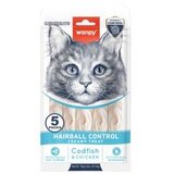 WANPY cat Creamy Lickable Treats for Cats Hairball control - Bakalar & piletina 5x14g