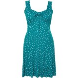 Trendyol Curve Petrol Polka Dot Printed Square Collar Flounced A-Line Mini Knitted Dress | shoptok.hr
